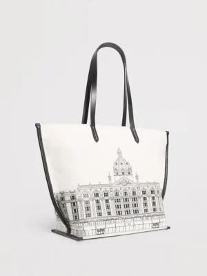 Harrods 建築皮革滾邊帆布肩背包 Harrods 建築皮革滾邊帆布肩背包