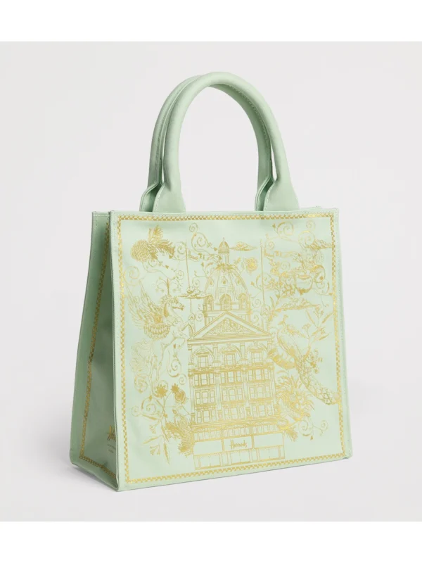 英國正品 Harrods 純棉手提購物袋細節 - 搭配實用內插袋與便利磁力開合設計