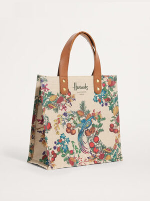 HDBA2432005w Harrods 提花設計棉麻布料輕便手提包