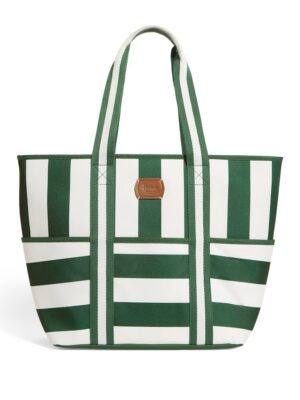 HDBB2522003-55 Harrods 經典綠色條紋交織肩背托特野餐包
