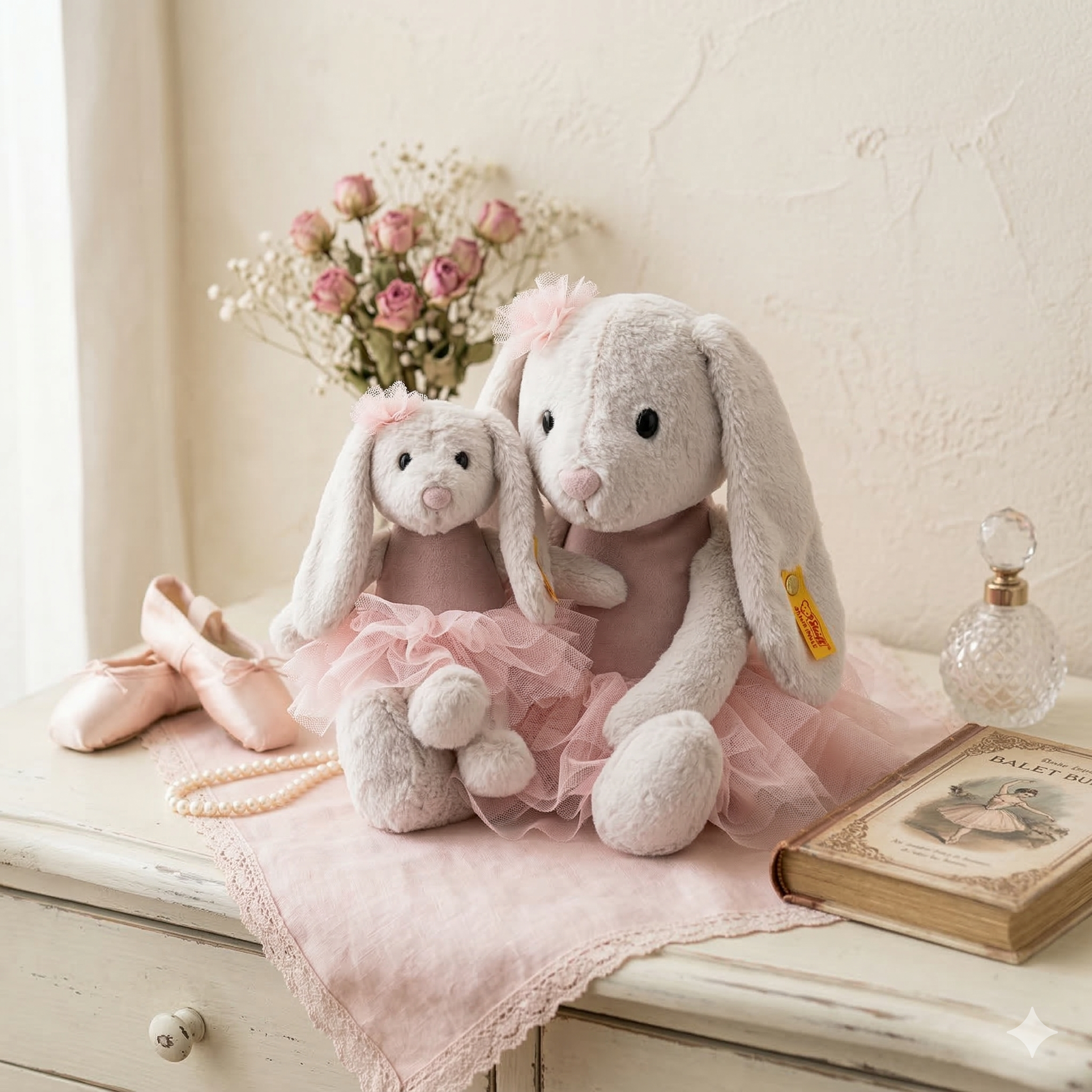 德國 Steiff Hoppie 粉紅芭蕾舞兔子包包吊飾正面照 - 英國代購正版絨毛掛飾