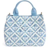 英國代購 Harrods 小號幾何圖案手提袋 - 清新粉藍色正面設計