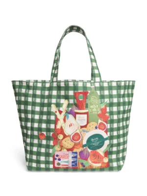 英國Harrods正品棉帆布格紋肩背包-經典綠色正面展示