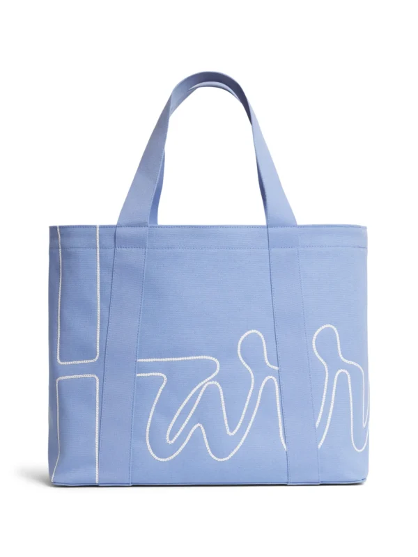 英國 Harrods 正品帆布沙灘托特包 - 清新粉藍色正面展示