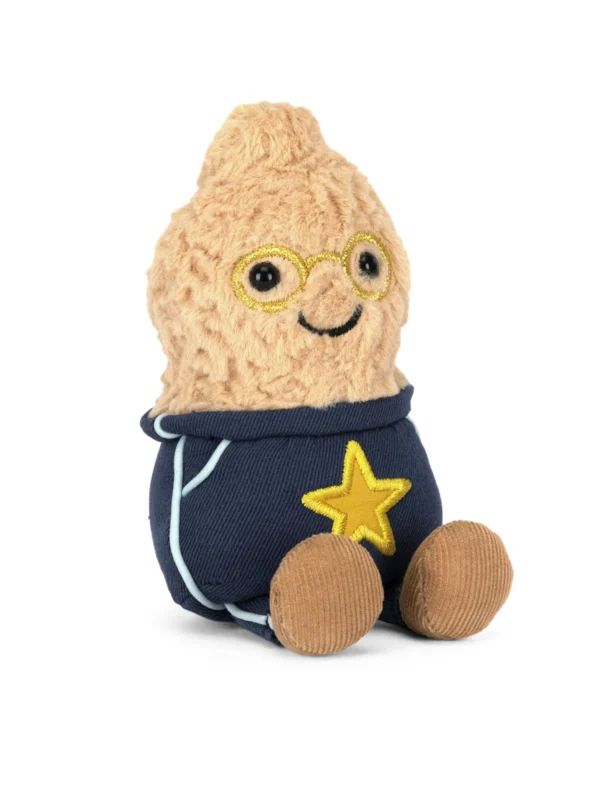 Jellycat 升學祝賀禮物細節，展示花生娃娃柔軟絨毛與精緻的繡線金框眼鏡設計