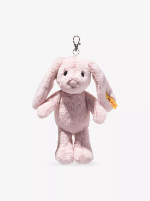 德國 Steiff 粉紅跳跳兔絨毛娃娃包包吊飾 正面全貌 16公分