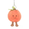 Jellycat Amuseables 桃子鑰匙圈吊飾正面照 - 擁有圓潤蜜桃外型與俏皮小靴子的趣味包包配件