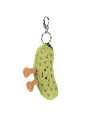 英國正品 Jellycat 醃黃瓜包包吊飾側面特寫 - 搭配高質感便利金屬夾扣