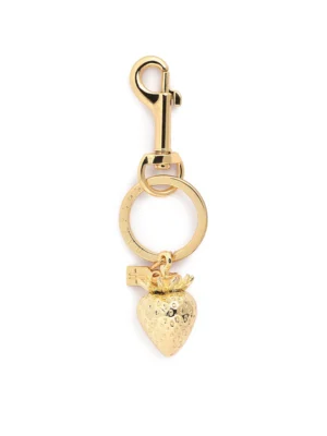 HARRODS Strawberry Keyring_1 英國 Harrods 金色草莓金屬鑰匙扣正面特寫,高質感紅草莓包包吊飾