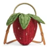 Harrods 柳條草莓袋正面外觀 - 紅色立體編織造型手提包與皮革肩帶