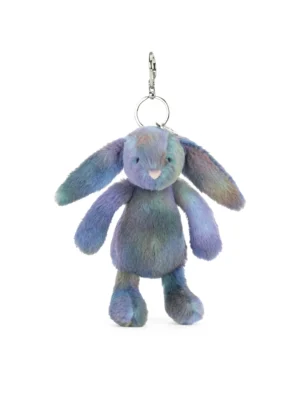 JELLYCAT Zodihop Luxe Bunny bag Charm_1 英國 Jellycat Zodihop 太空奢華兔子鑰匙圈吊飾正面照 - 神秘星系藍色絨毛與精緻刺繡細節