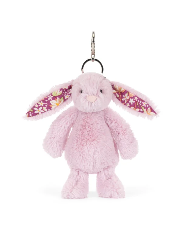 Jellycat 薊花兔子鑰匙圈吊飾正面照 - 擁有極致柔軟粉紅絨毛與經典碎花耳朵設計
