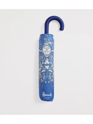 英國精品 Harrods 復古歐式逼框蝴蝶圖騰摺疊雨傘(藍色傘面搭配蝴蝶印花)