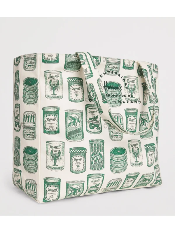 HARRODS Cotton Canvas Packaging Tote Bag_2 英國 Harrods 經典綠色美食包裝印花純棉帆布手提袋 正面展示