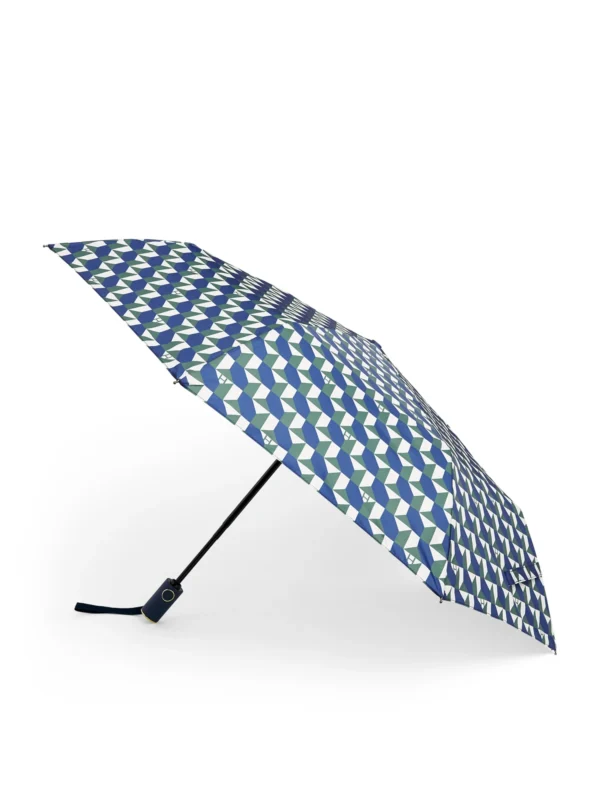 英國 Harrods 幾何圖形印花雨傘 - 藍白現代幾何圖騰正面展示