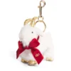 HARRODS Goat Plush Keyring_1 英國 Harrods 白色山羊娃娃包包吊飾正面,配戴紅色天鵝絨 H 標誌蝴蝶結