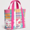 HARRODS Mini Madras Check Tote Bag_3 英國 Harrods 經典格紋休閒手提袋-螢光粉紅色款搭配雙提手帶