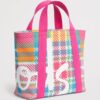 HARRODS-Mini-Madras-Check-Tote-Bag_3-mc 英國 Harrods 經典格紋休閒手提袋-螢光粉紅色款搭配雙提手帶