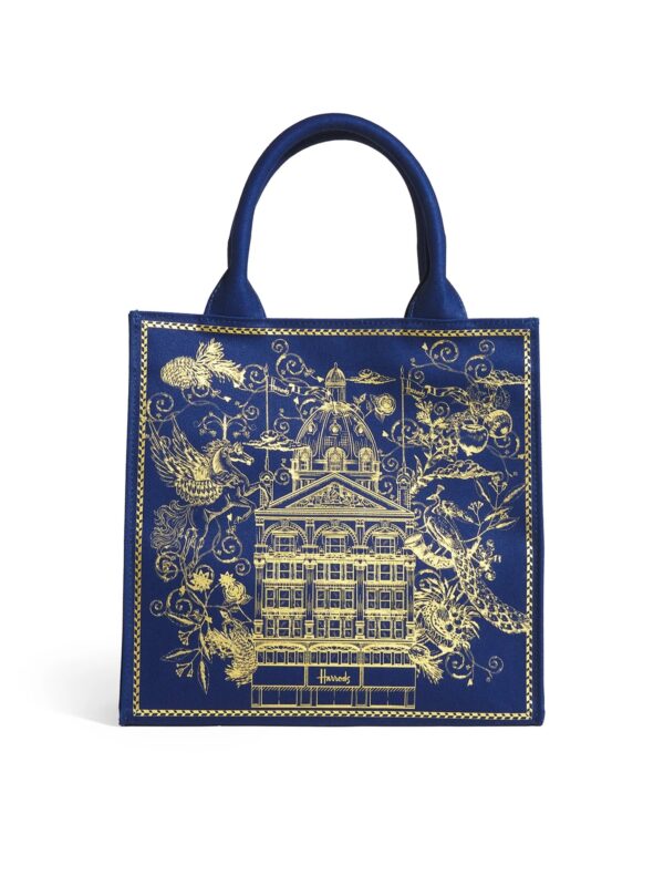 HARRODS-Small-Gold-Building-Shopper-Bag_1-1-mc Harrods 金刺繡建築手提包正面照 - 經典英倫建築金色刺繡與純棉材質女包