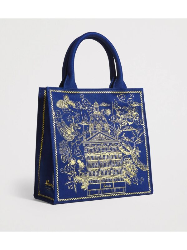 HARRODS-Small-Gold-Building-Shopper-Bag_2-1-mc 英國正品 Harrods 純棉手提購物袋細節 - 搭配實用內插袋與便利磁力開合設計