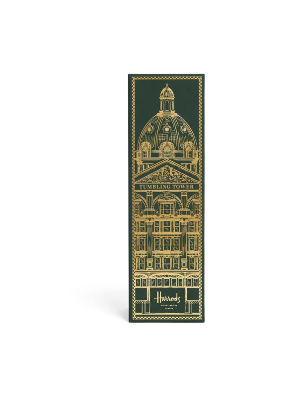 HDAT2530004-55_1-uni 英國 Harrods 綠色木製疊疊樂積木塔完整外觀,積木整齊堆疊展示