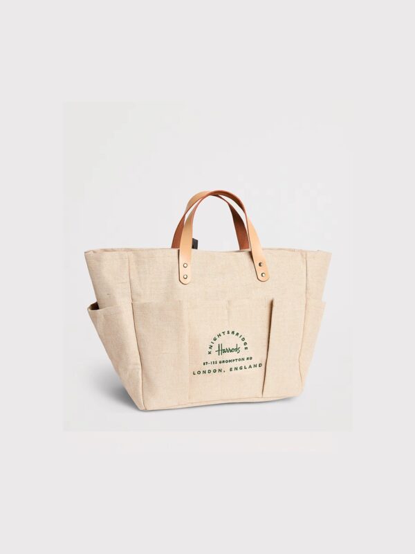 HDBA2622005-uni Harrods 經典 Logo 黃麻多口袋花園托特包