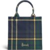 HDBA2622013-58_1-mc 英國 Harrods 綠色蘇格蘭格紋棉質手提包正面全景,展示品牌格紋印花與金色磁扣