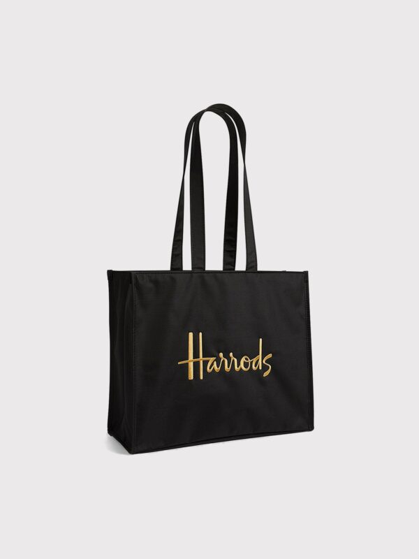 HDBB2422006-1-uni Harrods 黑色立體刺繡Logo拉鍊托特包