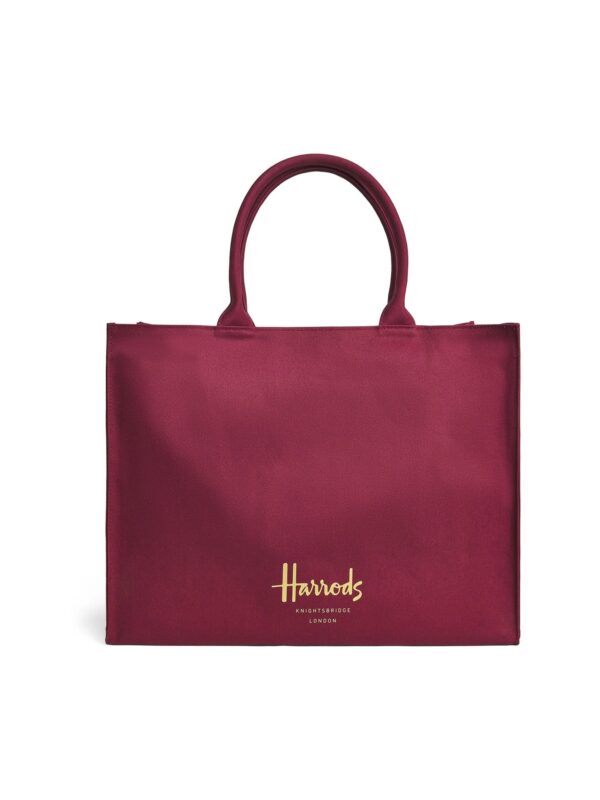 HDBB2622019-18_1-1-uni Harrods 酒紅燙金Logo棉質手提托特包