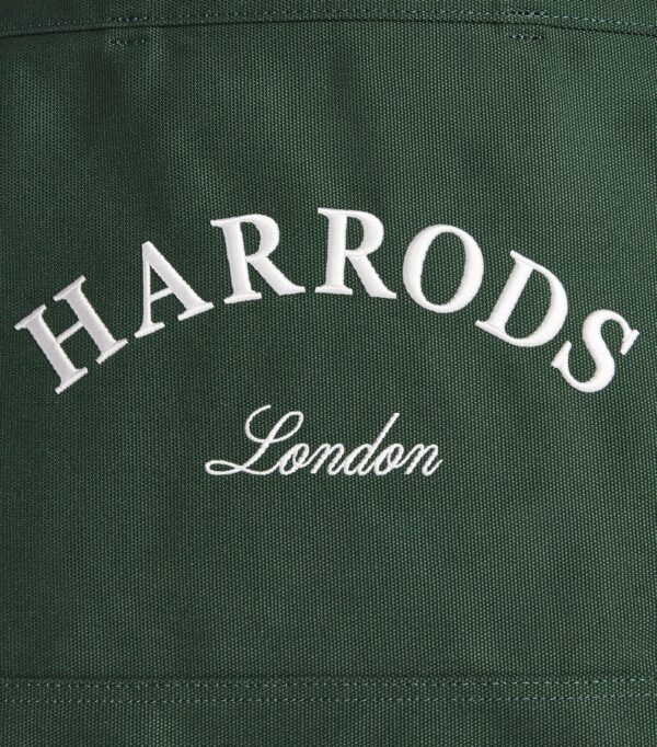 HDBB2632002-55_4-mc Harrods 中型棉質托特包平放全覽,呈現整體比例與墨綠色調質感