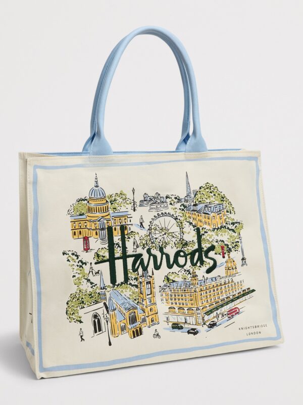 Harrods 城市故事托特包側面與底部,展示可拆卸硬底座與立體包型結構