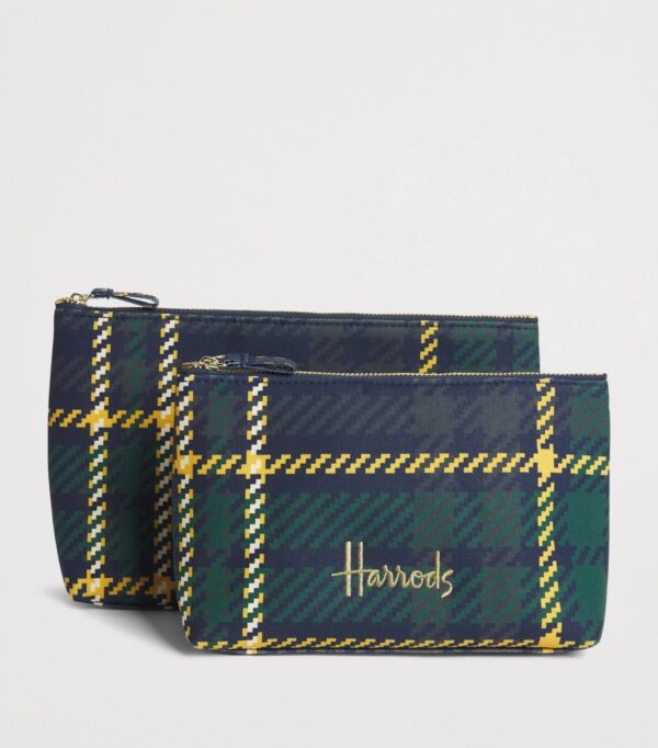 HDBE2630004-58_3-mc Harrods 綠色格紋收納包開口內部空間展示,適合化妝品與旅行小物收納