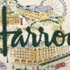 Harrods 城市故事帆布包拉鍊開口與內部空間展示，約 16×28×6cm