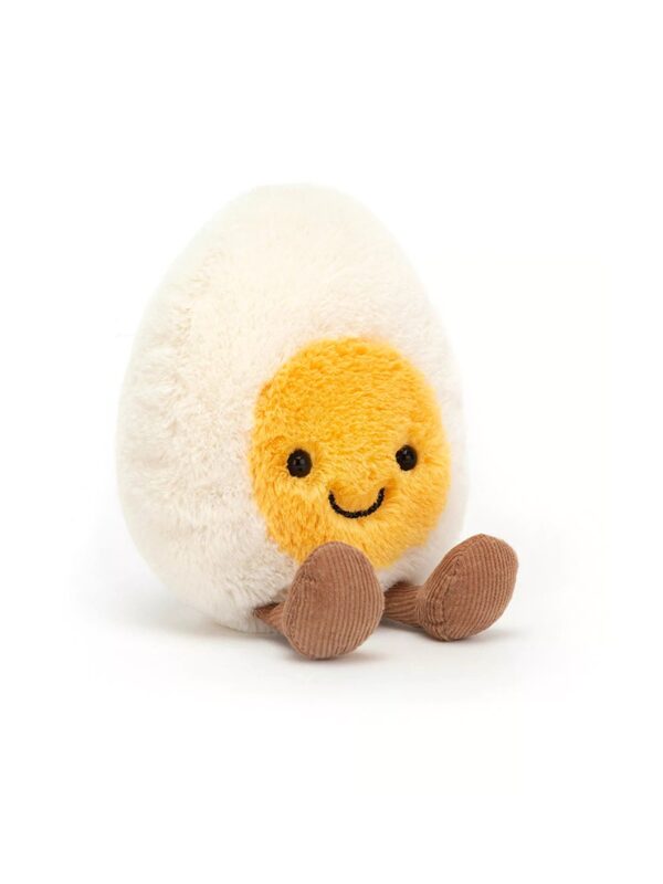 JCDB2530043-00-uni 英國 JELLYCAT Amuseable Boiled Egg 白色微笑水煮蛋毛絨娃娃正面,約 14cm,柔軟圓潤造型