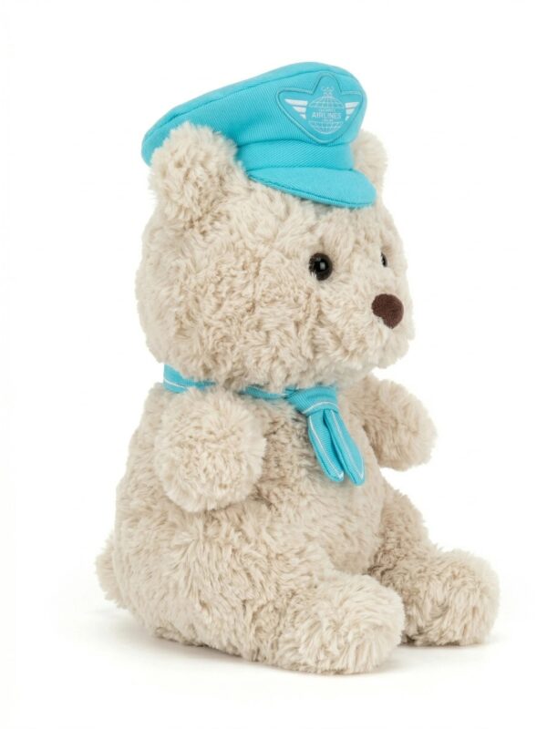 JCDB2610017_3-mc JELLYCAT Bartholomew Bear Junior Pilot 小熊背面照,展示整體尺寸比例與造型細節