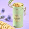 Pistachio_Shortbread_Tin_150g_3-mc CARTWRIGHT & BUTLER 開心果奶油酥餅鐵盒俯視圖,展示精緻印花圖案與品牌字樣