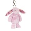 Thistlepop-Blossom-Bunny-Bag-Charm_2-mc JELLYCAT 薊花兔兔吊飾側面特寫,呈現約18cm嬌小身形與粉嫩色調細節