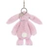 Thistlepop-Blossom-Bunny-Bag-Charm_3-mc JELLYCAT 粉色兔兔吊飾背面與耳朵花朵刺繡特寫,質感柔軟細緻