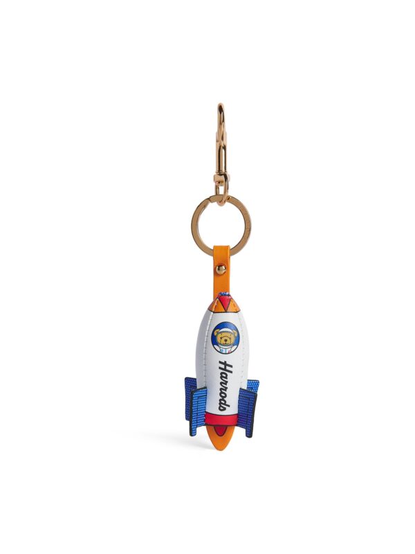 HDAK2630003-00_1-uni 英國 Harrods Pop Rocket 白色皮革火箭鑰匙圈正面,展示火箭造型與皮革質感細節