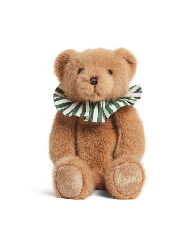 HDAS2630006-82_1-uni 英國 Harrods 亨利熊毛絨筆袋正面,展示棕色泰迪熊造型與標誌性條紋領子