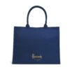 HDBB2432001-65_1-uni Harrods 皇家藍大容量棉質托特包正面,燙金品牌 Logo 特寫