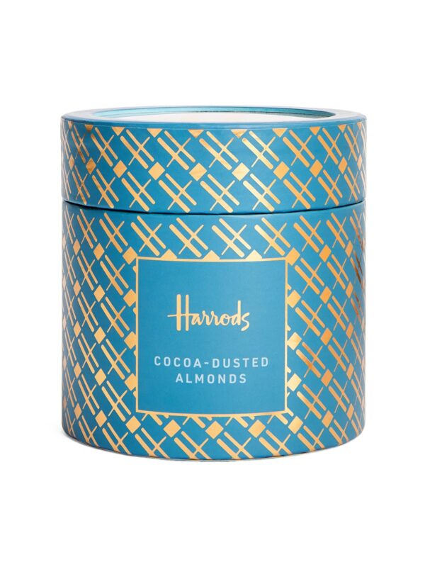 HDFC2420006-64_1-uni 英國 Harrods 可可粉牛奶巧克力杏仁球 325g 粉藍禮盒正面外觀,印有 Harrods 品牌標誌