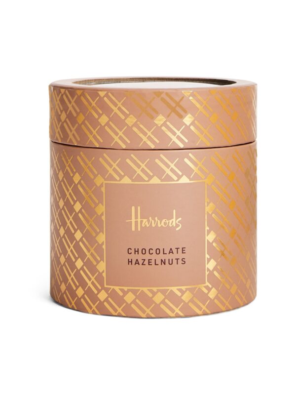 HDFC2420007-82_1-uni 英國 Harrods 榛果牛奶巧克力球禮盒正面,深棕色精緻包裝盒,325g