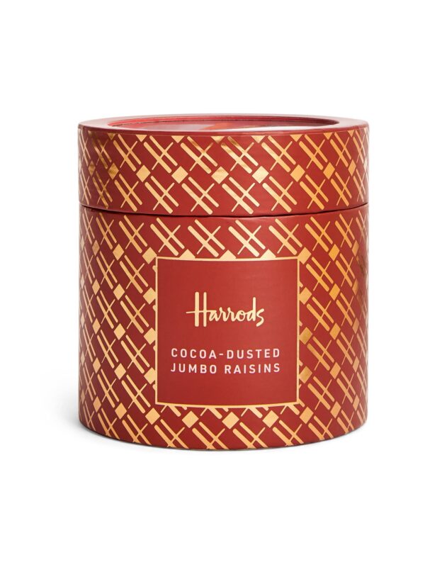 HDFC2610004-85_1-uni 英國 Harrods 可可粉裹大葡萄乾巧克力球禮盒正面,325g 精緻盒裝外觀