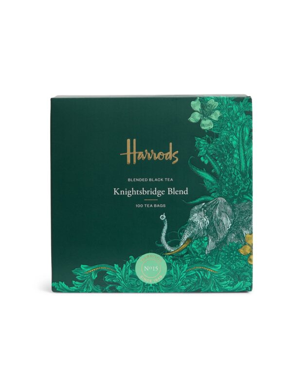 HDFT2620006-52_1-uni 英國 Harrods No.15 騎士橋混合茶 100入茶包,粉綠色輕量盒裝正面展示