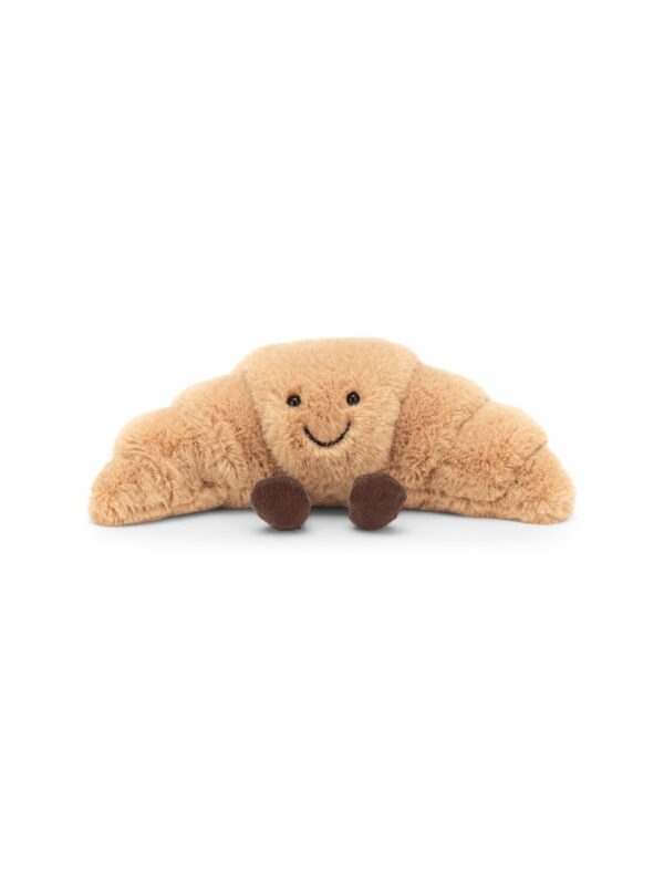 JCDB2540011-82_1-uni-1 英國 JELLYCAT Amuseables Croissant 牛角包絨毛娃娃正面,展示焦糖棕色酥皮層次造型與燦爛笑容