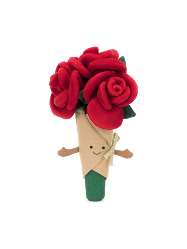 JCDB2540020-14_1-uni 英國 JELLYCAT Amuseables Rose Bouquet 紅色玫瑰花束絨毛娃娃正面全景,繫有白色絲帶