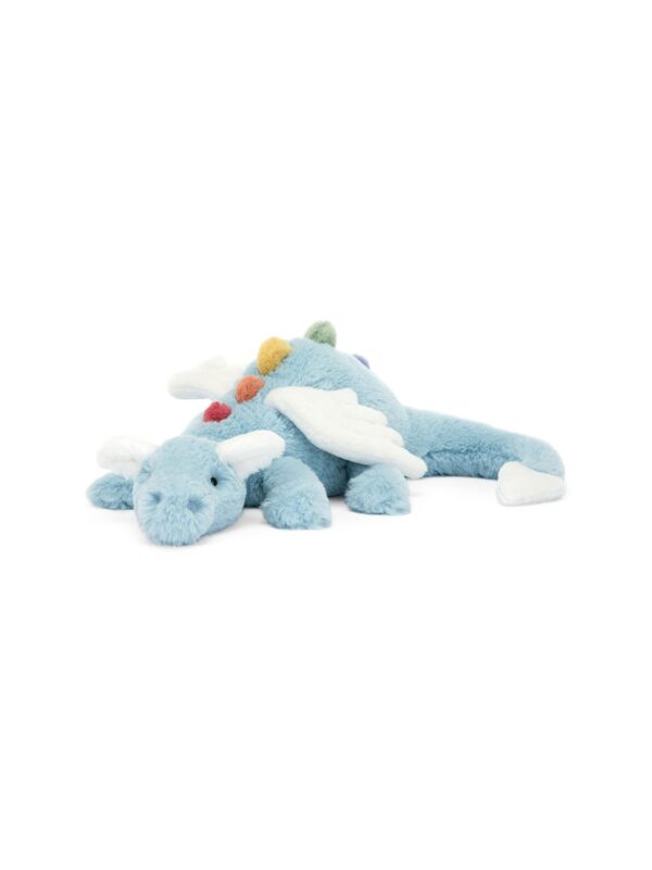 JCDB2630004-62_1-uni 英國 JELLYCAT Large Sky Dragon 藍色天空龍絨毛娃娃正面,展示絢麗多彩外觀與柔軟絨毛質感