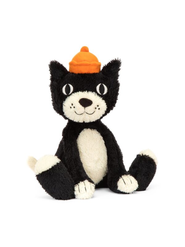 JCDB2630013-09_1-uni-1 英國 JELLYCAT Jack 傑克貓咪絨毛娃娃正面全身,身穿黑色燕尾服,圓眼可愛