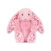 JCDB2630017-18_1-uni-1 英國 JELLYCAT Blushkin Blossom Luxe Bunny 粉紅花漾奢華兔子絨毛娃娃正面全身,展示花朵圖案長耳與柔軟粉嫩外型